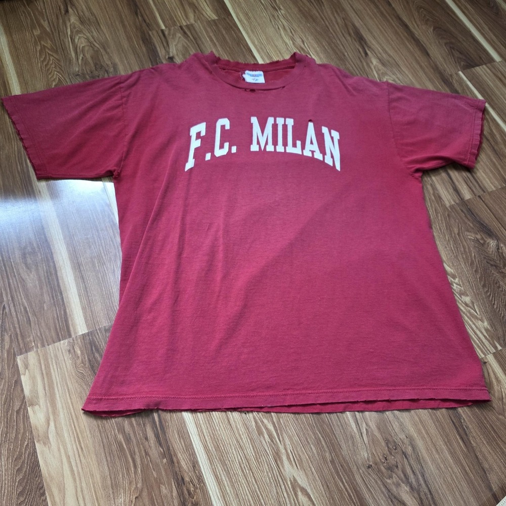 Thrashed Vintage F.C. Milan Shirt Mens XL Red Soccer Jerzees USA 90s Streetwear